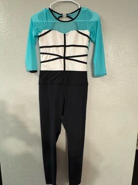 Tiger Friday Teen/Women's Teal and Black Mesh Sleeve Jumpsuit